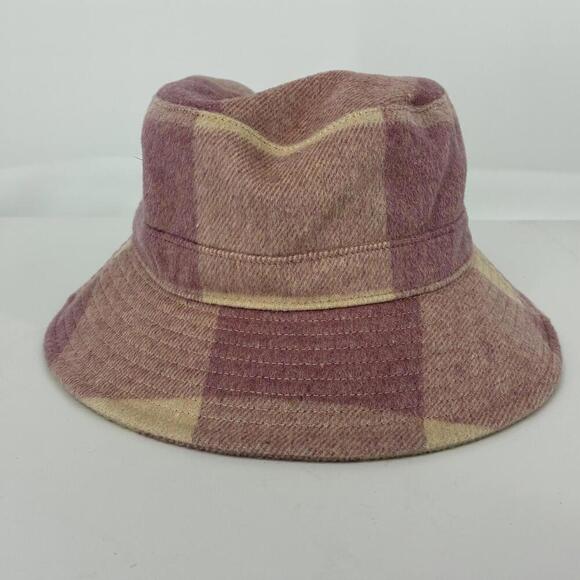 Anthropologie Wool Blend Mauve Pink Cream Plaid Pattern Bucket Hat 0/S - Picture 6 of 7